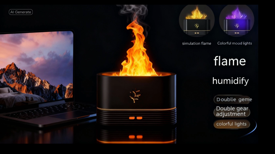 Flame Humidifier USB Smart Timing LED Electric Aroma Diffuser